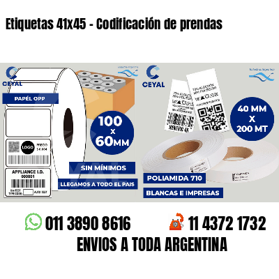 Etiquetas 41x45 - Codificación de prendas