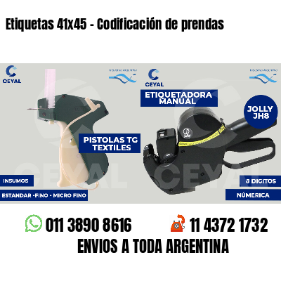 Etiquetas 41x45 - Codificación de prendas