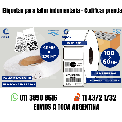 Etiquetas para taller indumentaria - Codificar prendas