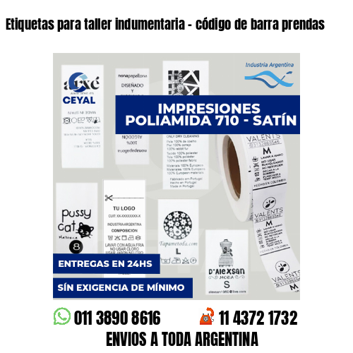 Etiquetas para taller indumentaria - código de barra prendas