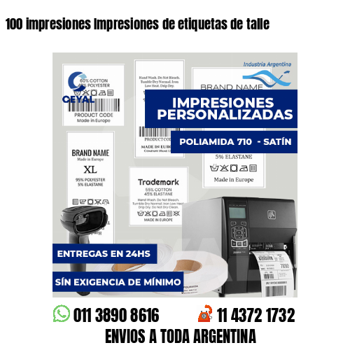 100 impresiones Impresiones de etiquetas de talle