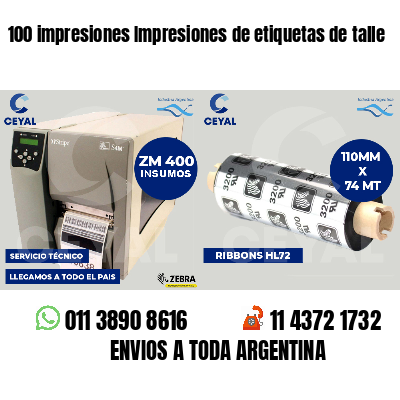 100 impresiones Impresiones de etiquetas de talle