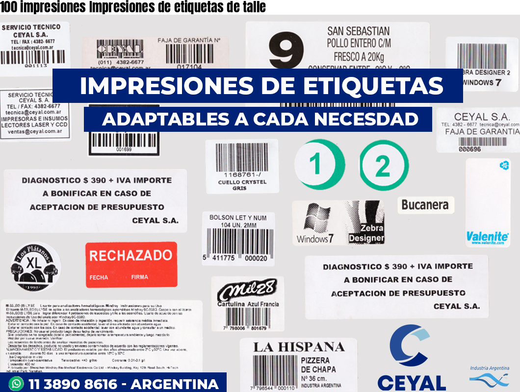 100 impresiones Impresiones de etiquetas de talle