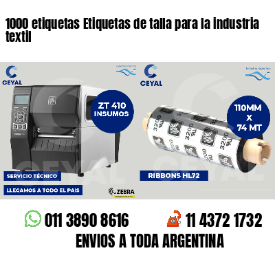 1000 etiquetas Etiquetas de talla para la industria textil