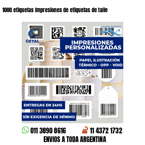 1000 etiquetas Impresiones de etiquetas de talle