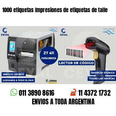 1000 etiquetas Impresiones de etiquetas de talle