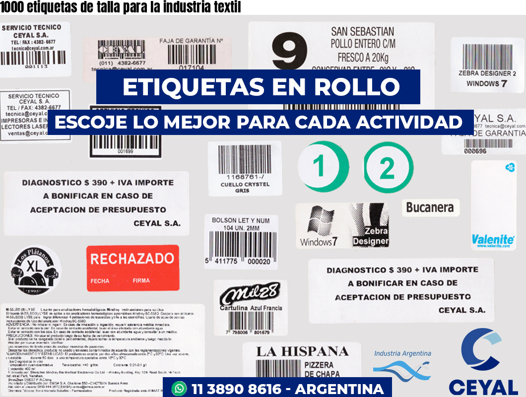 1000 etiquetas de talla para la industria textil
