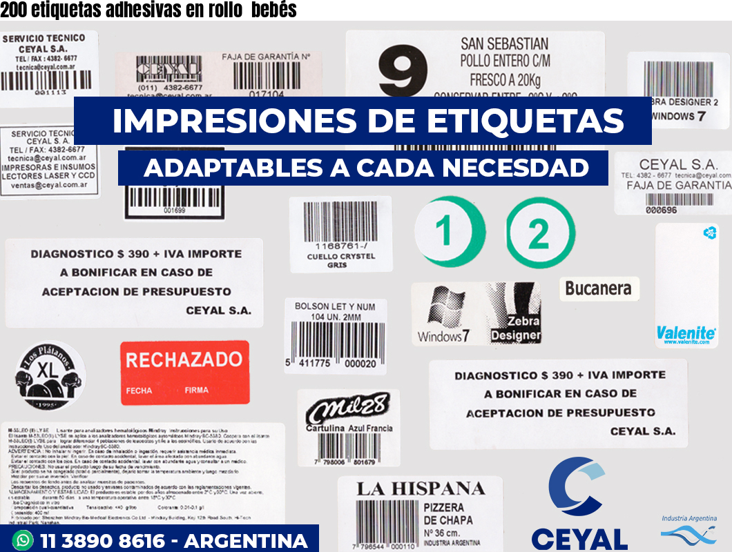 200 etiquetas adhesivas en rollo  bebés