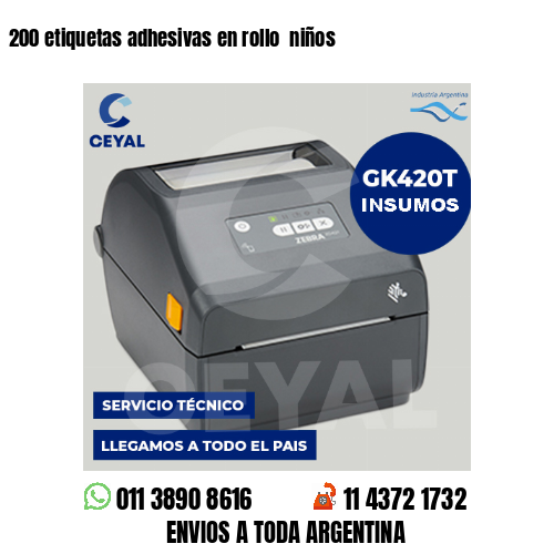 200 etiquetas adhesivas en rollo  niños