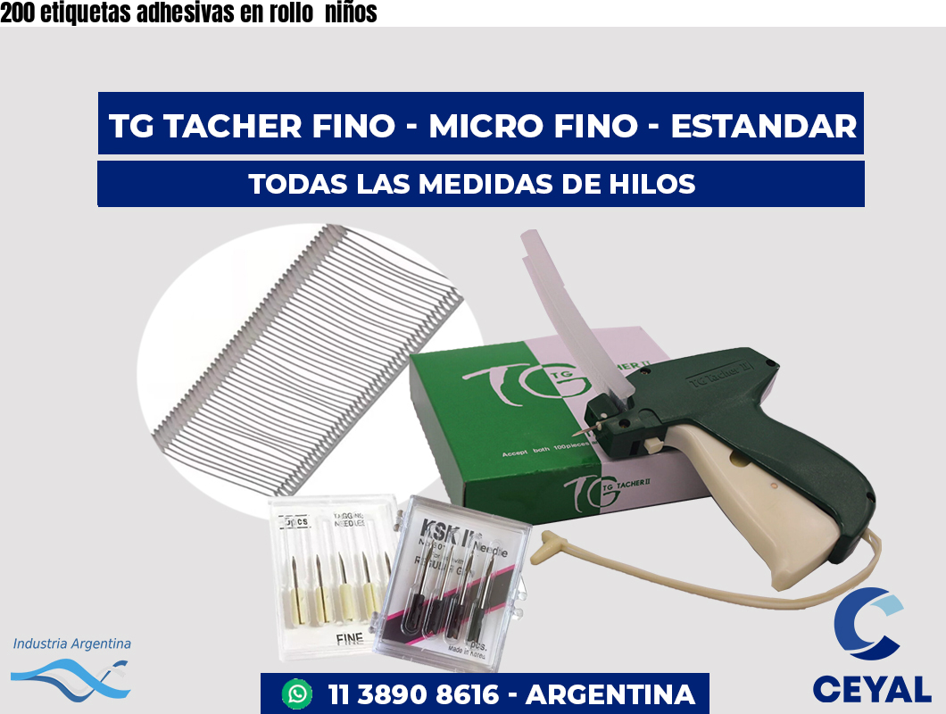 200 etiquetas adhesivas en rollo  niños