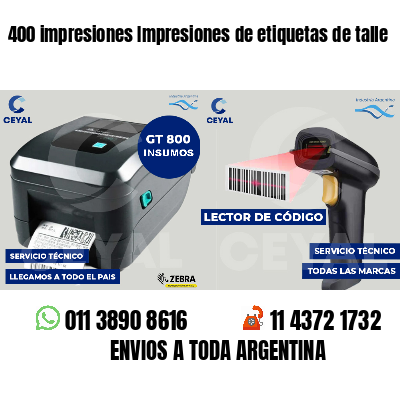 400 impresiones Impresiones de etiquetas de talle