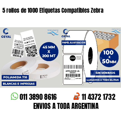 5 rollos de 1000 Etiquetas Compatibles Zebra 