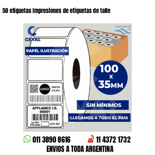 50 etiquetas Impresiones de etiquetas de talle
