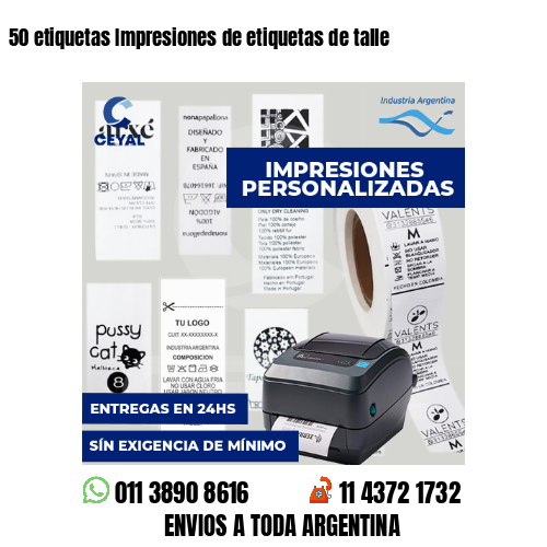 50 etiquetas Impresiones de etiquetas de talle