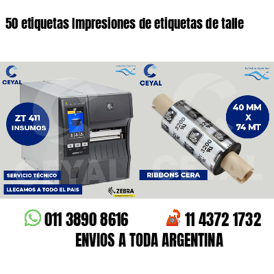 50 etiquetas Impresiones de etiquetas de talle