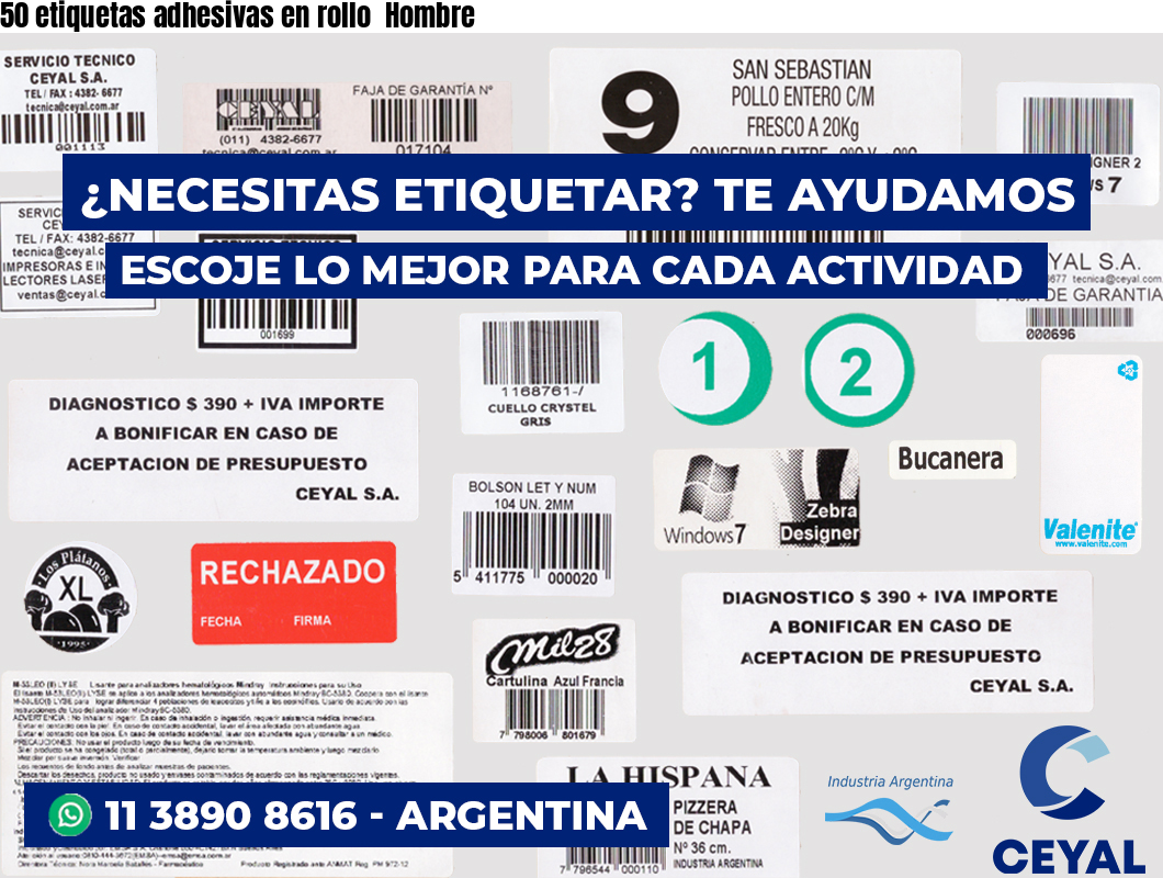 50 etiquetas adhesivas en rollo  Hombre