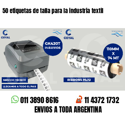 50 etiquetas de talla para la industria textil