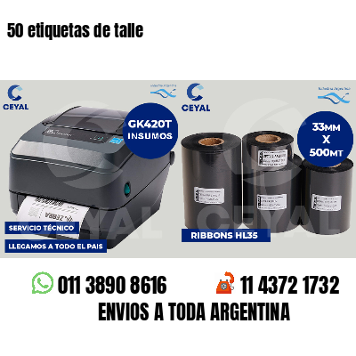 50 etiquetas de talle