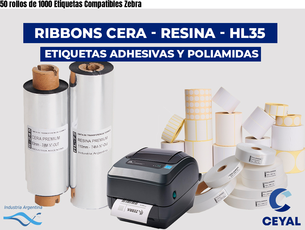50 rollos de 1000 Etiquetas Compatibles Zebra
