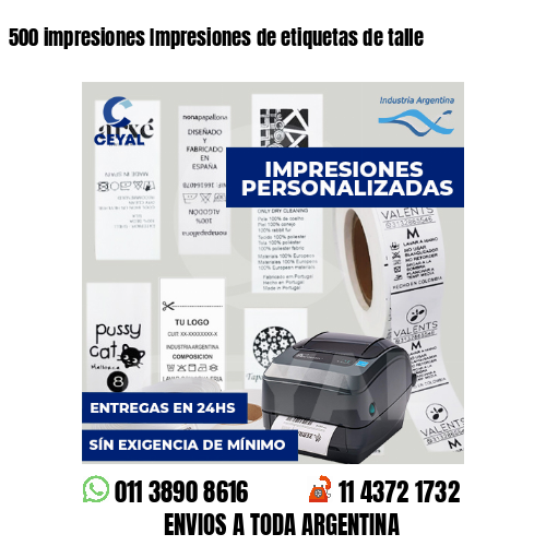 500 impresiones Impresiones de etiquetas de talle