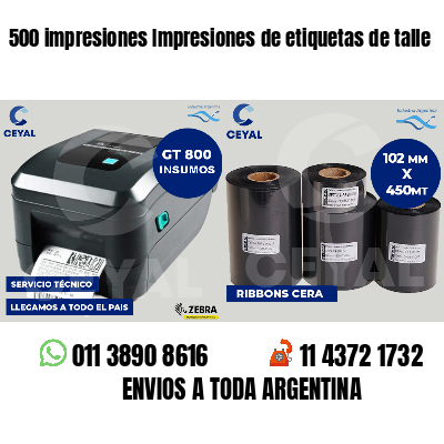 500 impresiones Impresiones de etiquetas de talle