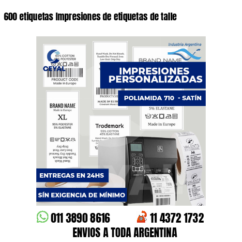 600 etiquetas Impresiones de etiquetas de talle