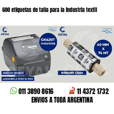 600 etiquetas de talla para la industria textil