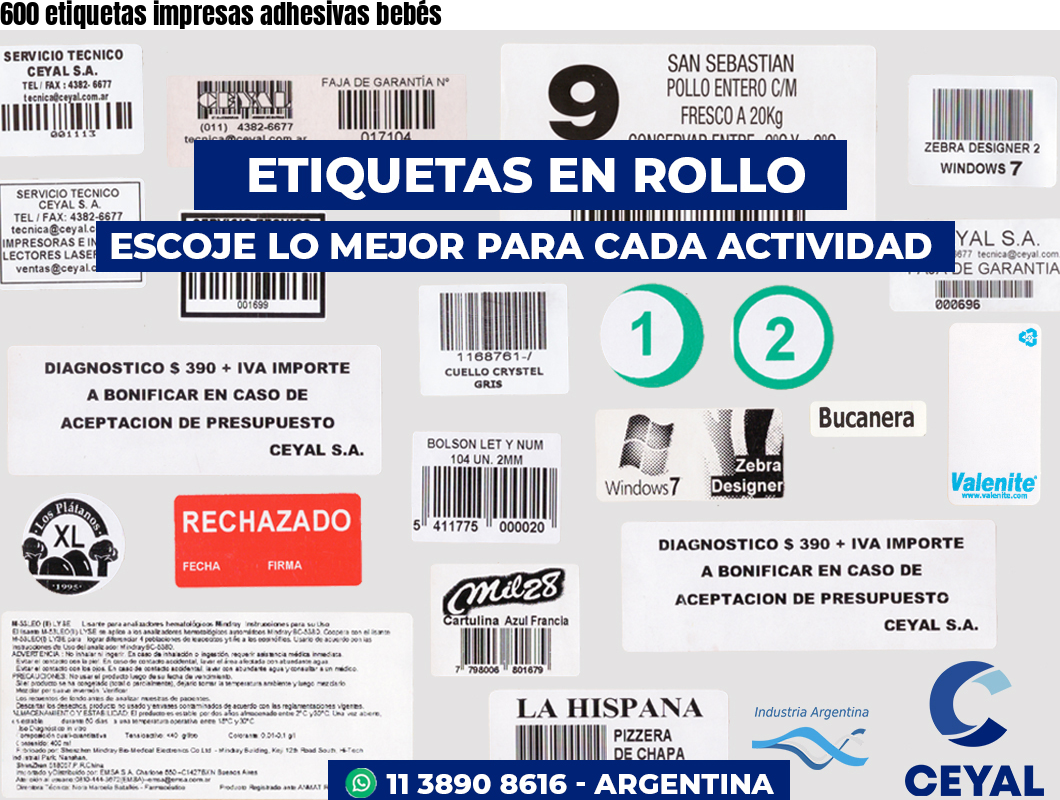 600 etiquetas impresas adhesivas bebés