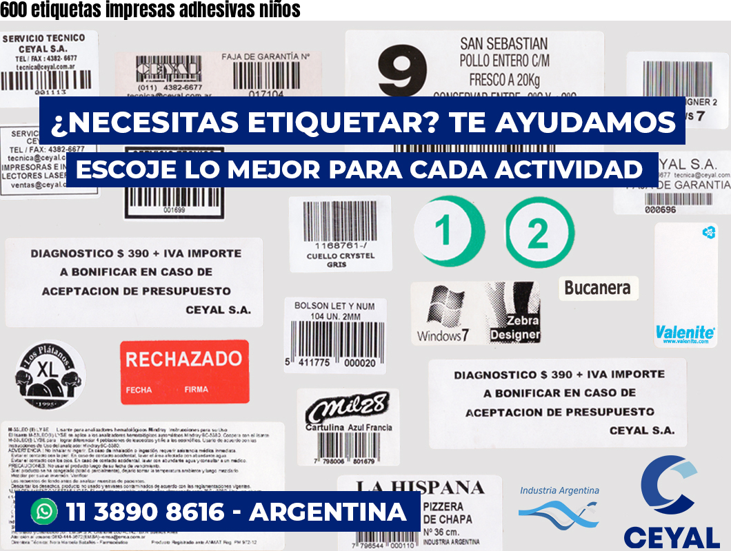 600 etiquetas impresas adhesivas niños