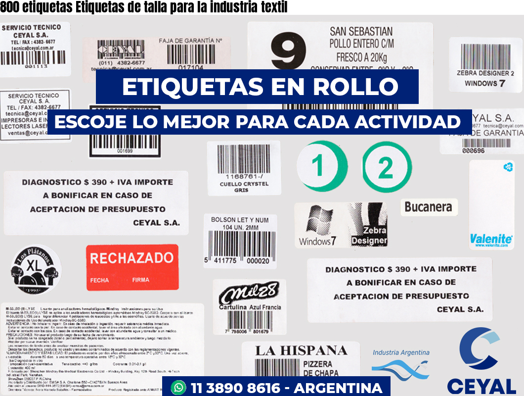 800 etiquetas Etiquetas de talla para la industria textil