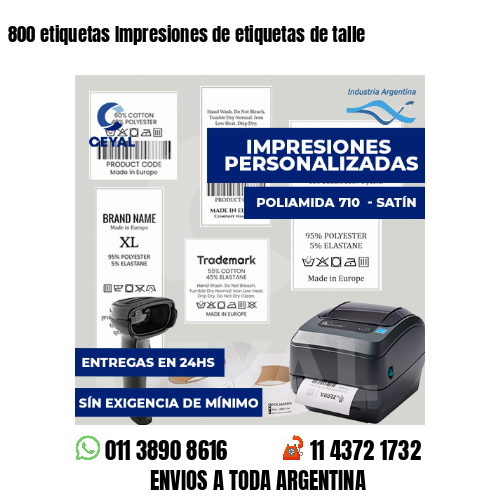 800 etiquetas Impresiones de etiquetas de talle