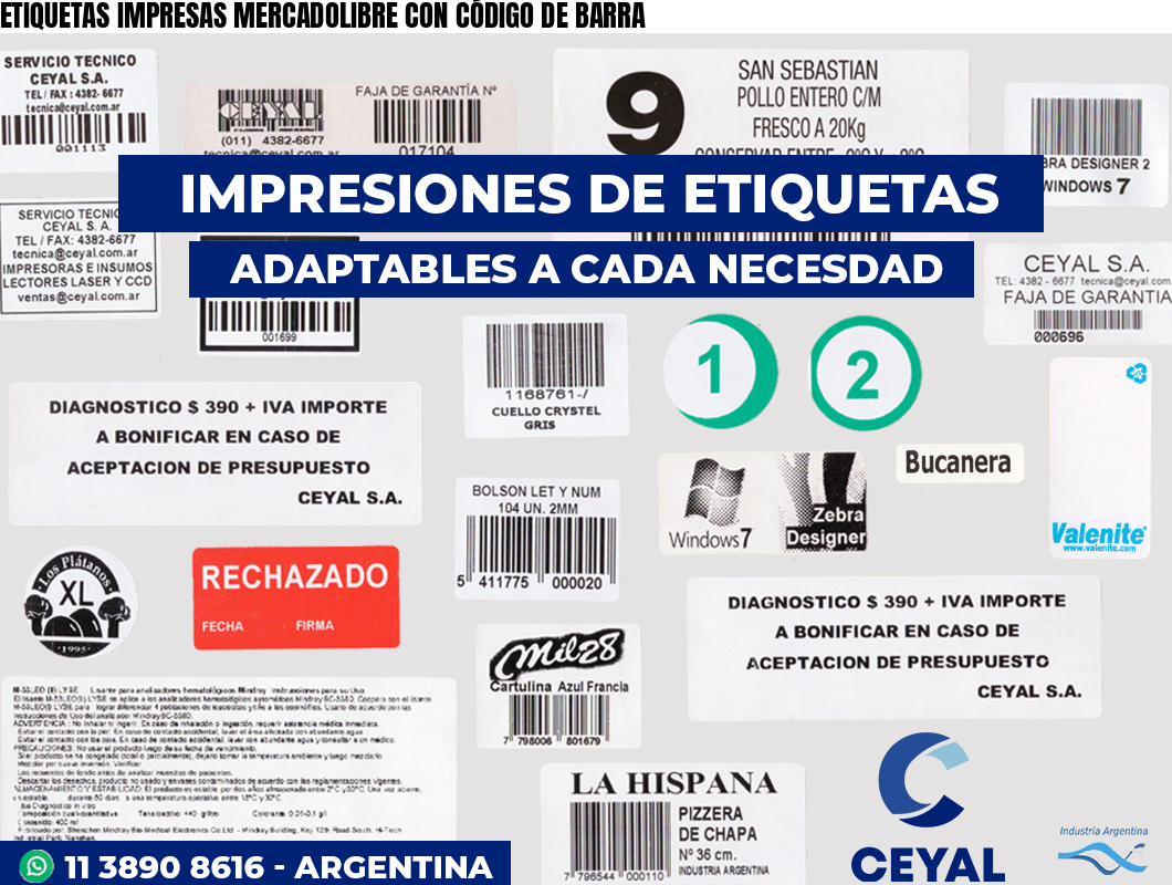 ETIQUETAS IMPRESAS MERCADOLIBRE CON CÓDIGO DE BARRA