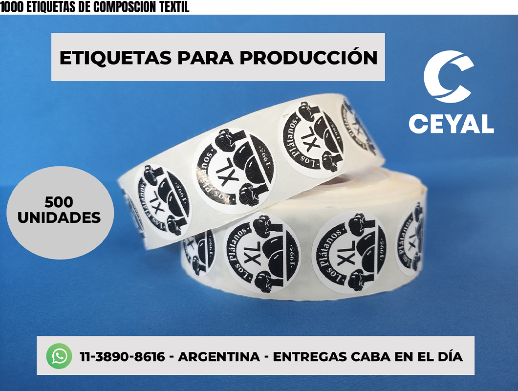 1000 ETIQUETAS DE COMPOSCION TEXTIL