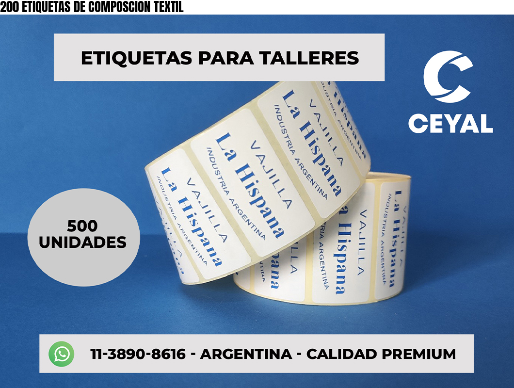 200 ETIQUETAS DE COMPOSCION TEXTIL