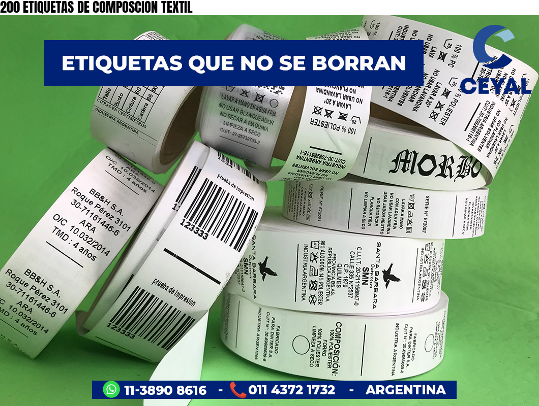 200 ETIQUETAS DE COMPOSCION TEXTIL