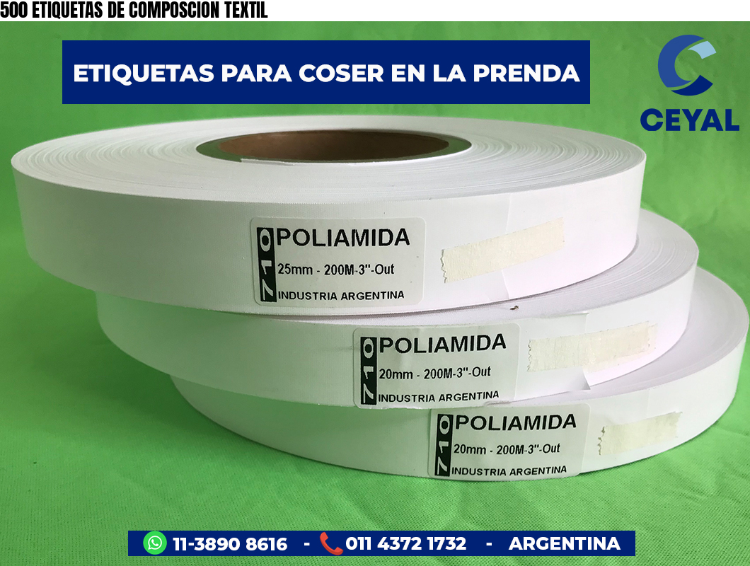 500 ETIQUETAS DE COMPOSCION TEXTIL