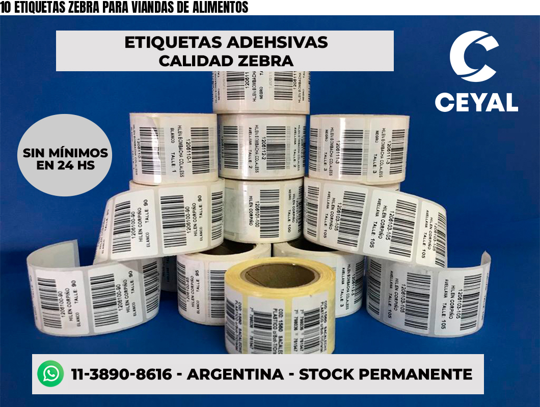 10 ETIQUETAS ZEBRA PARA VIANDAS DE ALIMENTOS