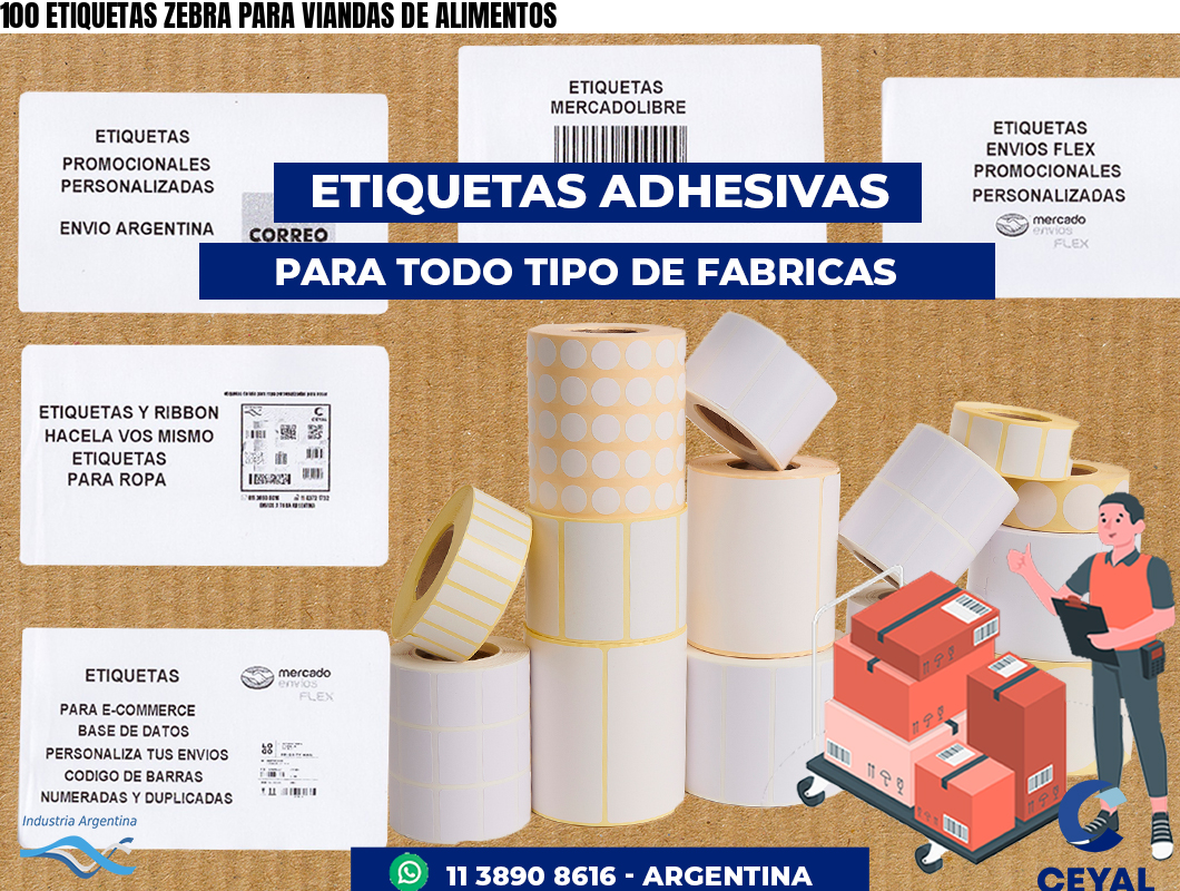 100 ETIQUETAS ZEBRA PARA VIANDAS DE ALIMENTOS