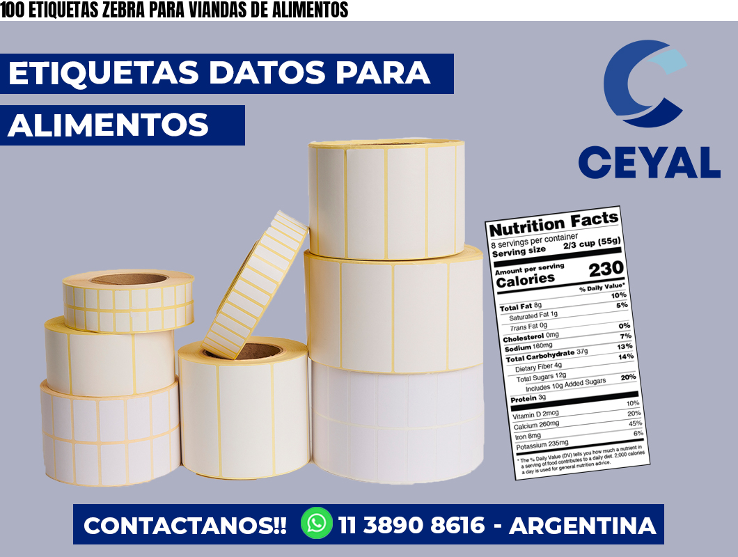 100 ETIQUETAS ZEBRA PARA VIANDAS DE ALIMENTOS