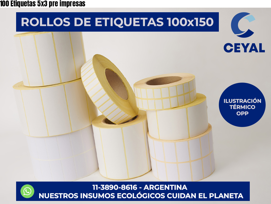 100 Etiquetas 5×3 pre impresas
