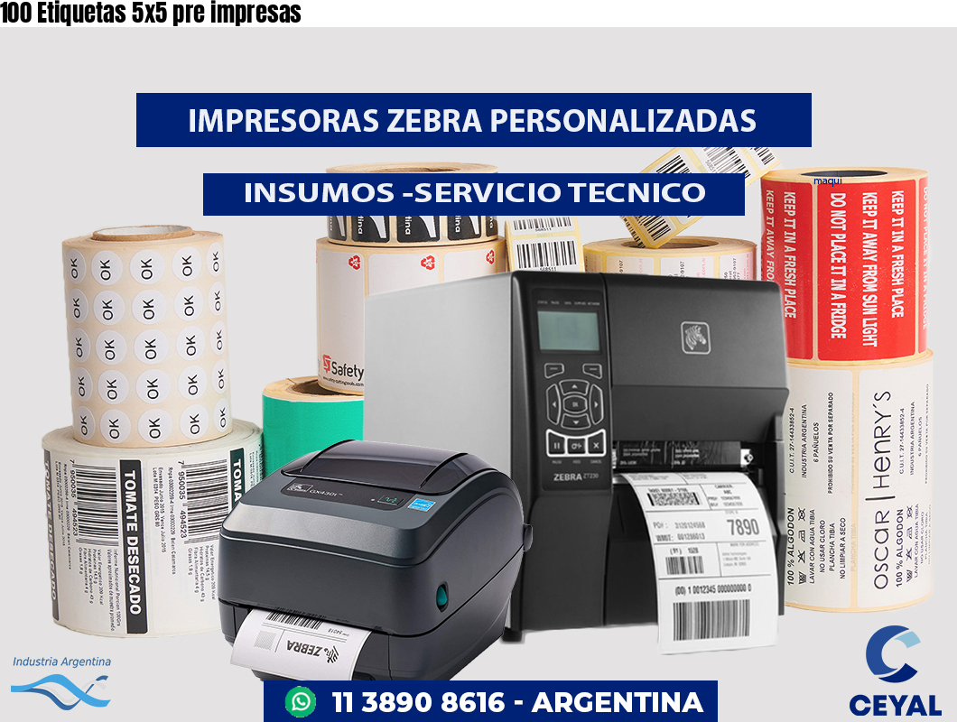 100 Etiquetas 5x5 pre impresas