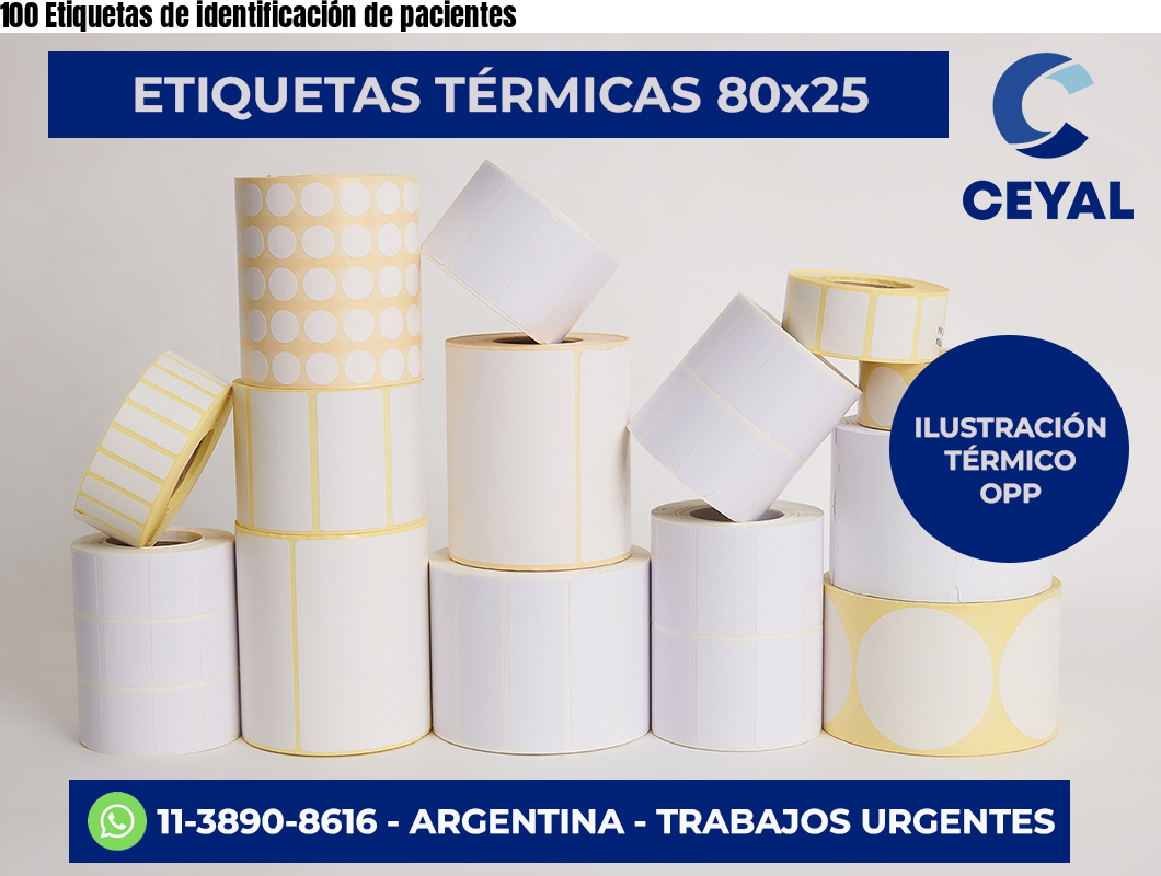 100 Etiquetas de identificación de pacientes