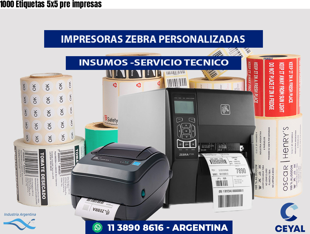 1000 Etiquetas 5x5 pre impresas