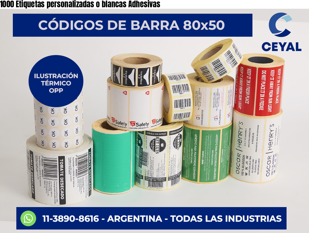 1000 Etiquetas personalizadas o blancas Adhesivas