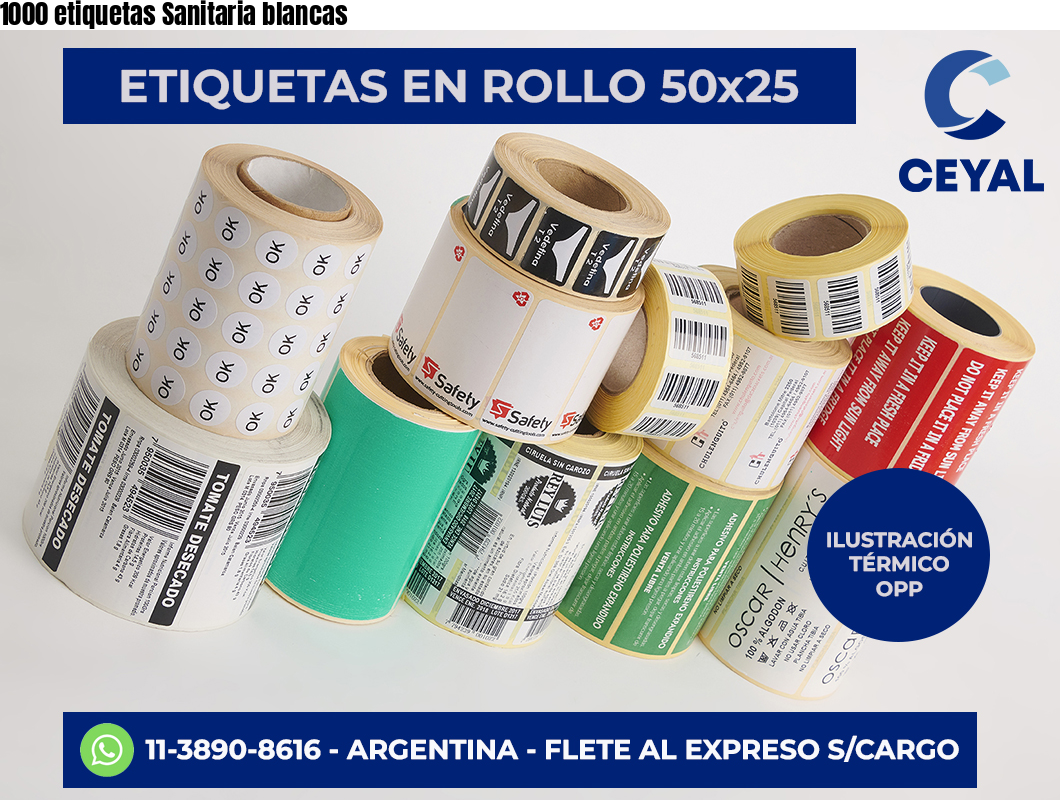 1000 etiquetas Sanitaria blancas