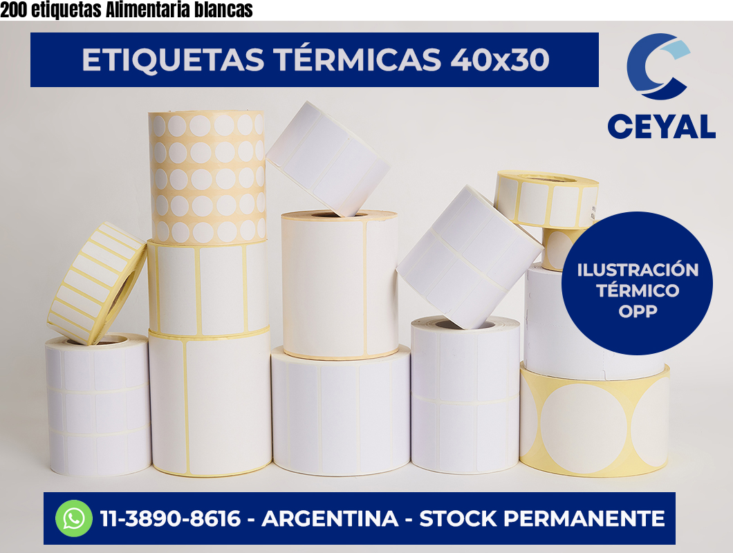 200 etiquetas Alimentaria blancas