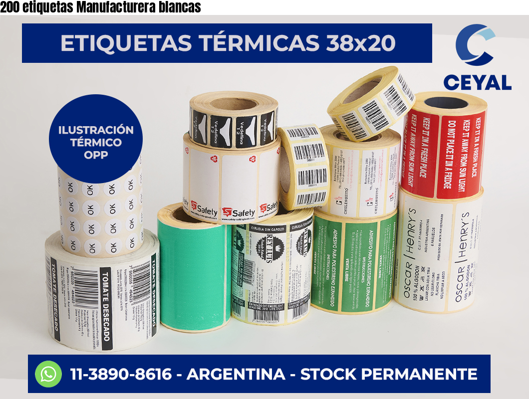 200 etiquetas Manufacturera blancas