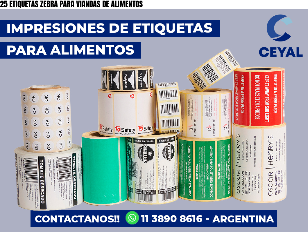 25 ETIQUETAS ZEBRA PARA VIANDAS DE ALIMENTOS