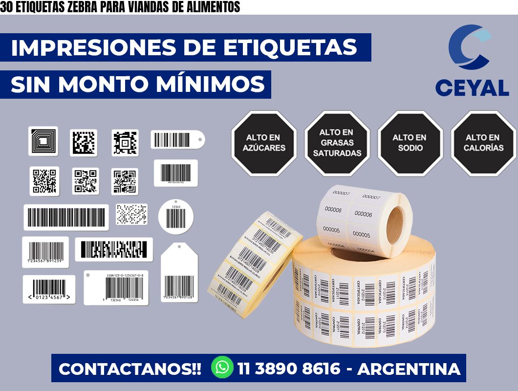 30 ETIQUETAS ZEBRA PARA VIANDAS DE ALIMENTOS