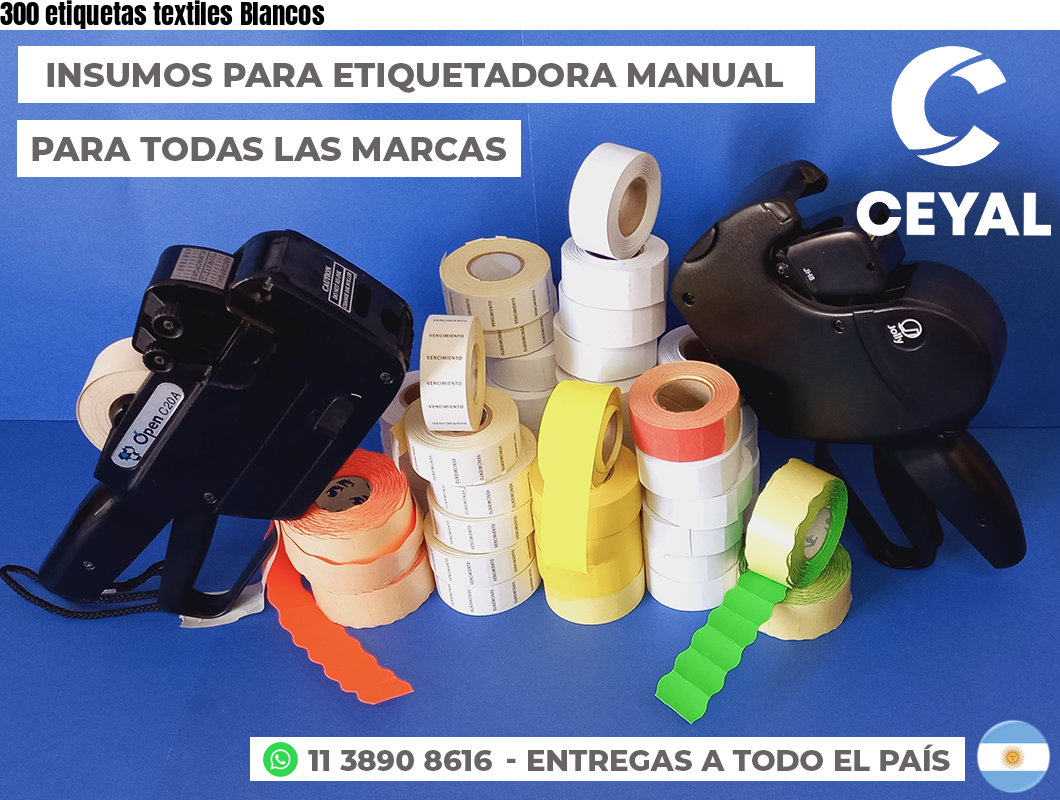 300 etiquetas textiles Blancos